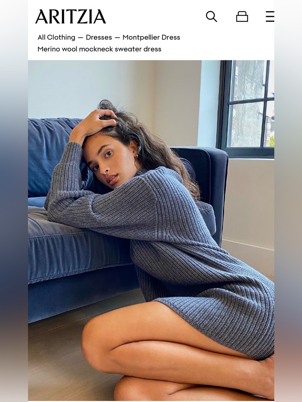 NWT Aritzia Wilfred Montpellier 100% Merino Wool Sweater Dress S Gray